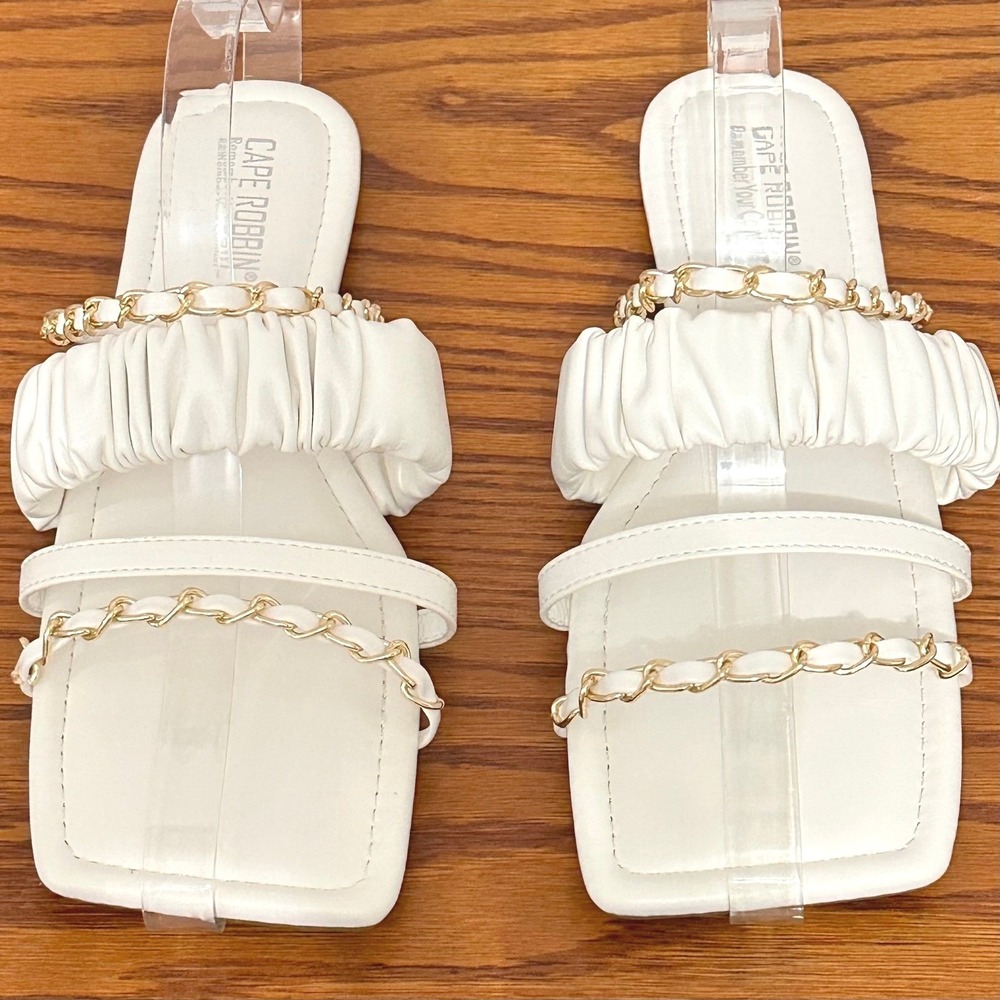 Cape Robbin White Gold Strappy Square Toe Slide Sandals Size 9